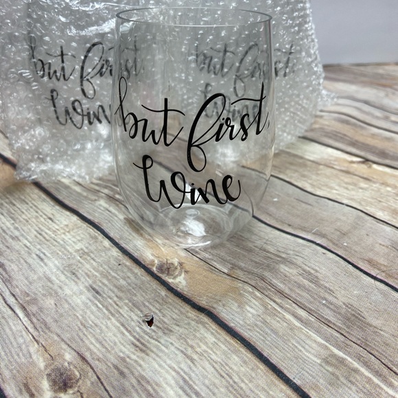 Plastic Stemless 8 Wine Glasses "But First Wine" - Picture 2 of 3